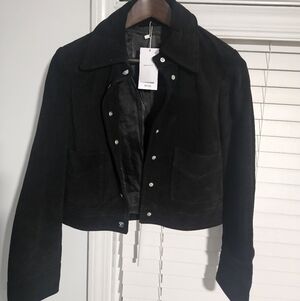 MNG by Mango Black Suede Leather Jacket Cropped NWT Size S